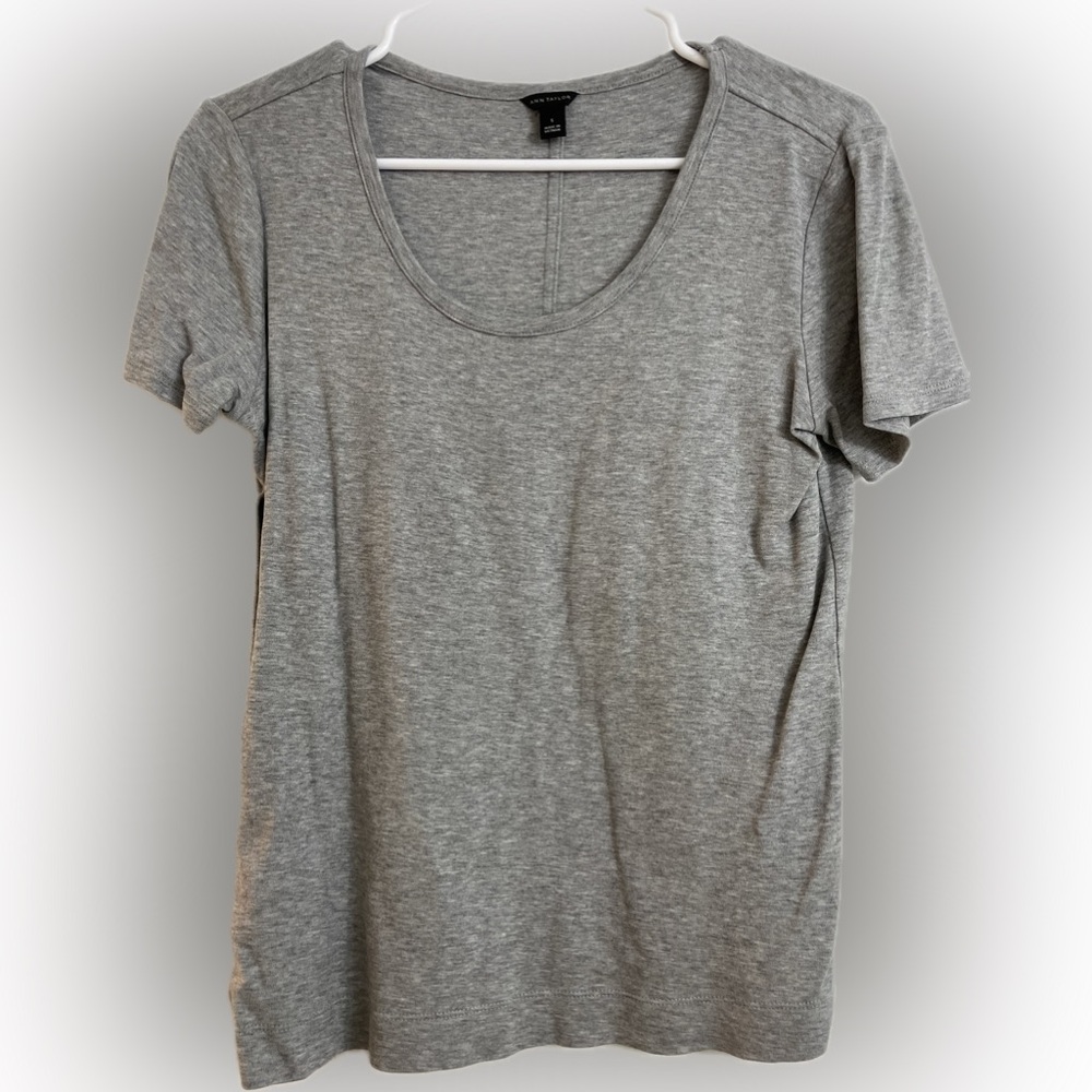 ANN TAYLOR Gray Women's Pima Cotton Tee